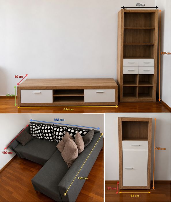 Set Mobilier Living Kika – Comodă TV și 2 Corpuri Rafturi (PAL + MDF)