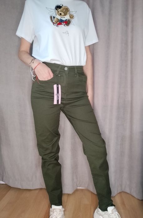 Дамски дънки с камъни, чарлстон,зелени, Baggy fit