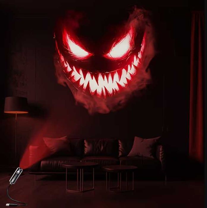 LED проектор лампа за Halloween Хелоуин, 6 хорър прожекции, с USB декорация, украса