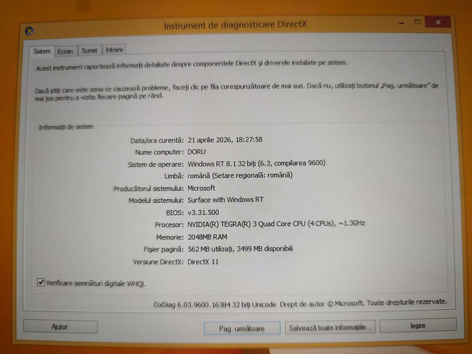 Tableta Microsoft Surface Windows RT 32Gb model 1516