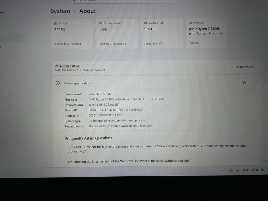 Asus Tuf gaming A15 2021