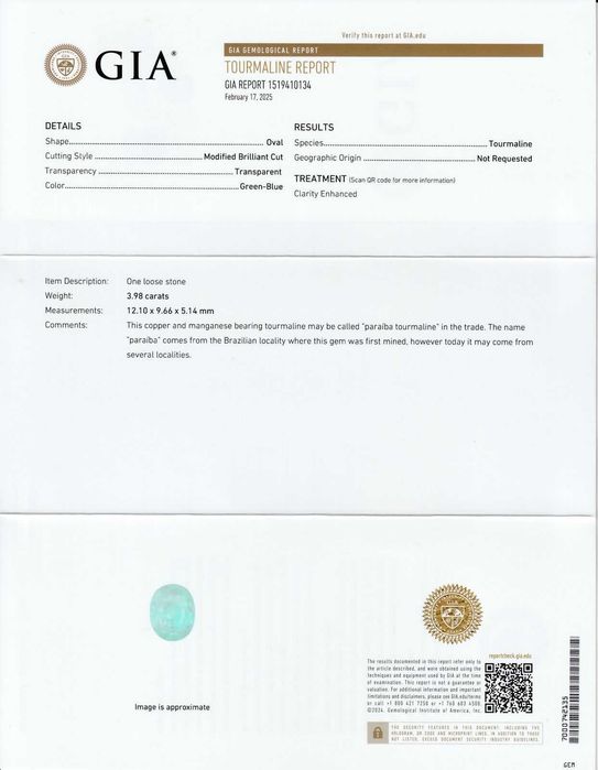 Естествен Параиба турмалин – 3.98 карата с GIA сертификат!