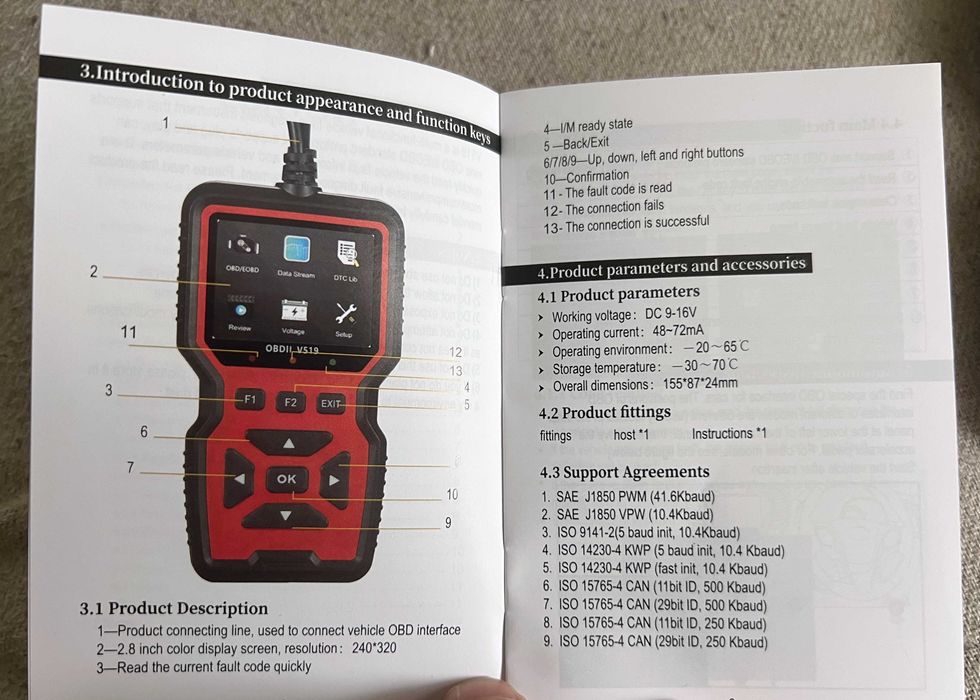 Tester auto diagnoza OBD2 V519 nou suport 9 protocoale si Live Data