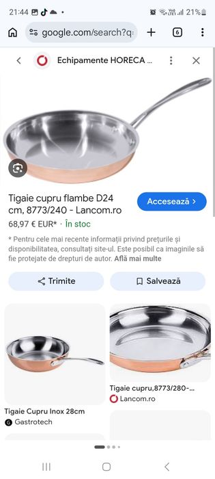 Oale/cratiță profesioanale din cupru cu interiorul inox