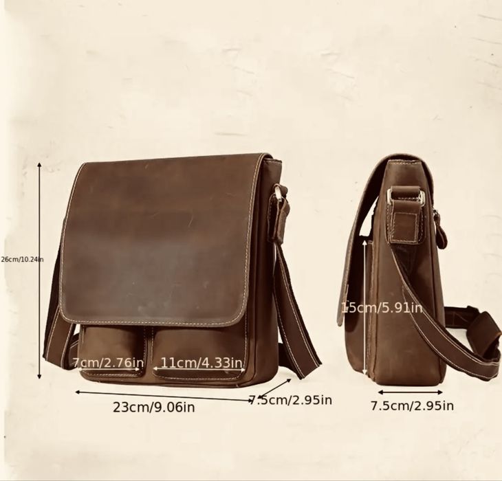 Мъжка дизайнерска чанта за през рамо/Премиум кафява Crazy Horse* кожа!