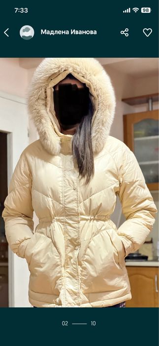 Бяло яке с качулка и естествен пух