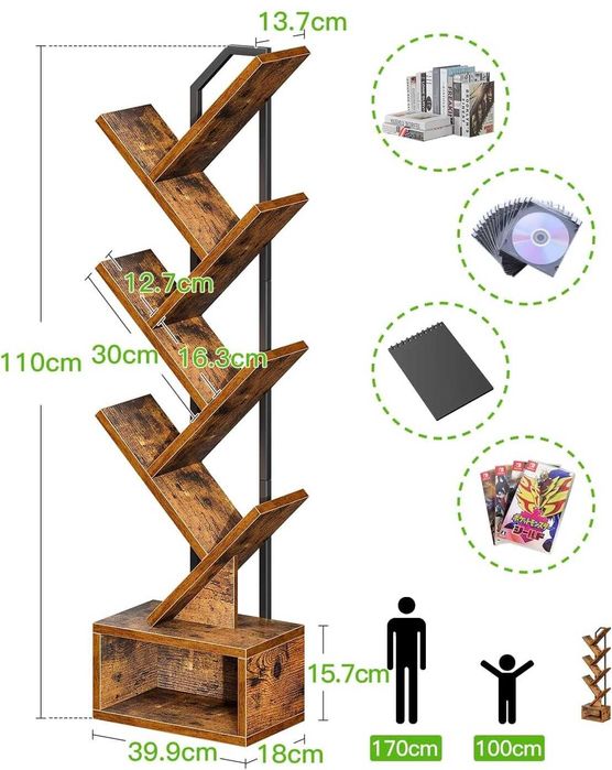 Масивна Библиотека с 6 рафта стабилна и ефектна от дърво + метал
