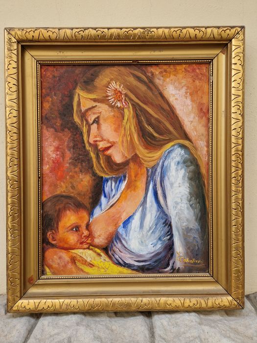 Уникална антикварна испанска картина масло върху платно