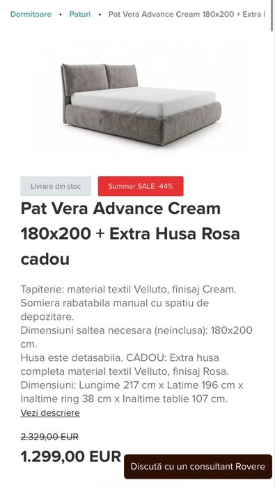 Pat Rovere cu saltea si topper - ca nou