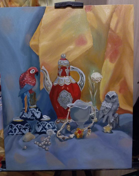 Картина маслом. Натюрморт с попугаем