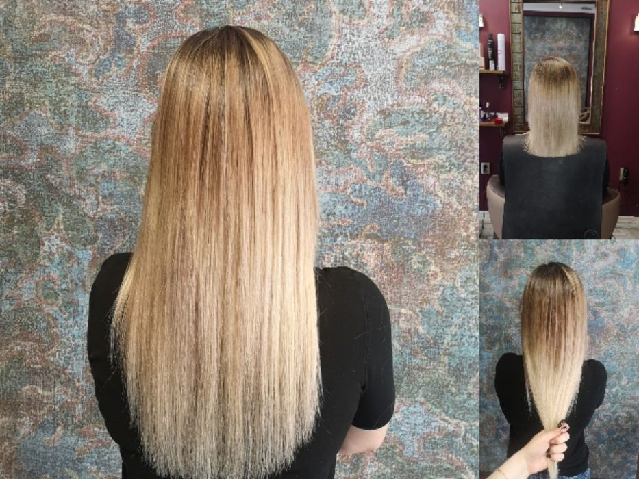 Естествена коса на стикери 50 см руса треса 40см