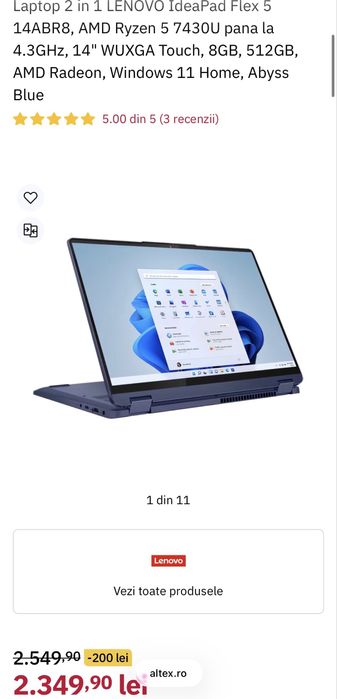 MDM vinde: Laptop IdeaPad Flex 5 14ABR8 AMD Ryzen 5 Gen 7.