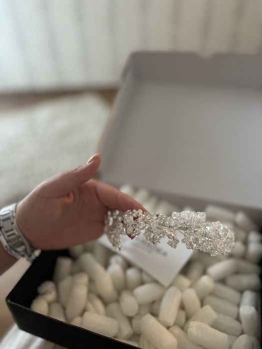 Diadema de mireasă, placata cu argint, zirconiu, Glamadea