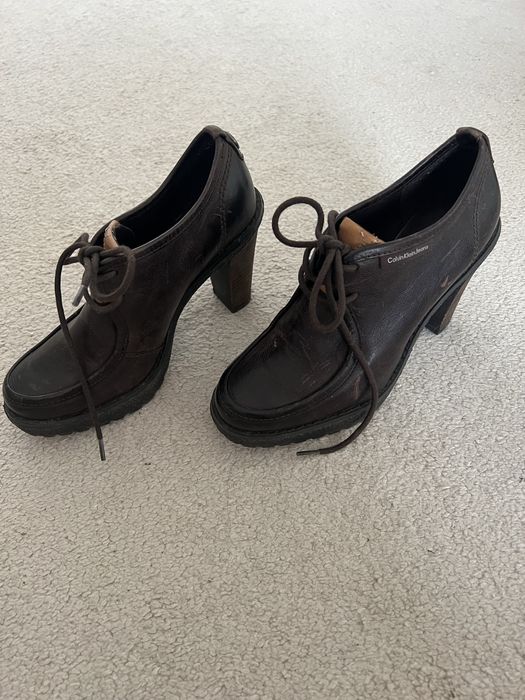 Botine cu toc din piele Calvin Klein marimea 36