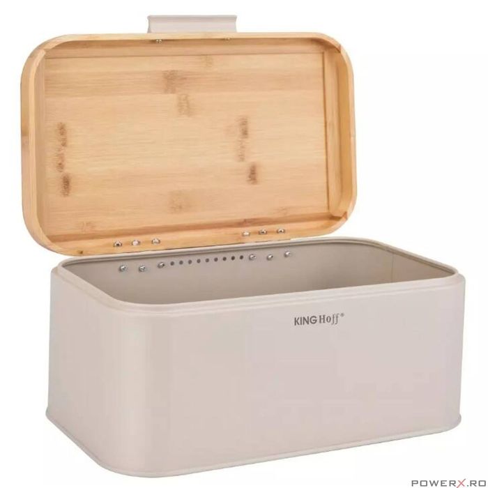 Cutie pentru paine, bej, cu capac din bambus, 30 × 20 × 14 cm,