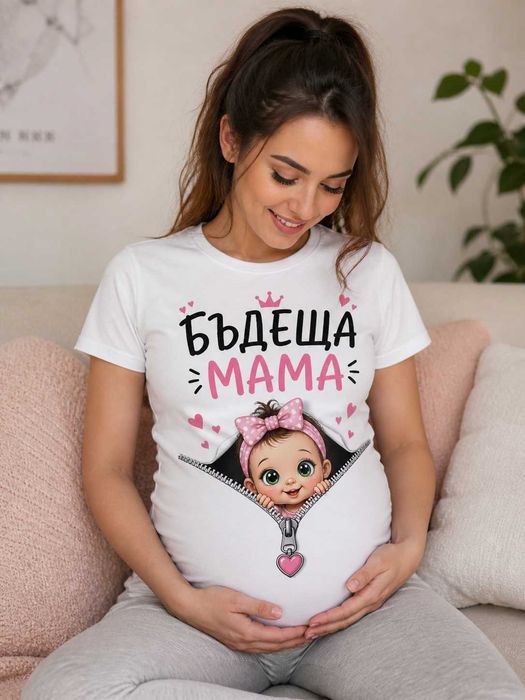 Тениска за бременни дами/ Персонализирана тениска за бъдеща мама
