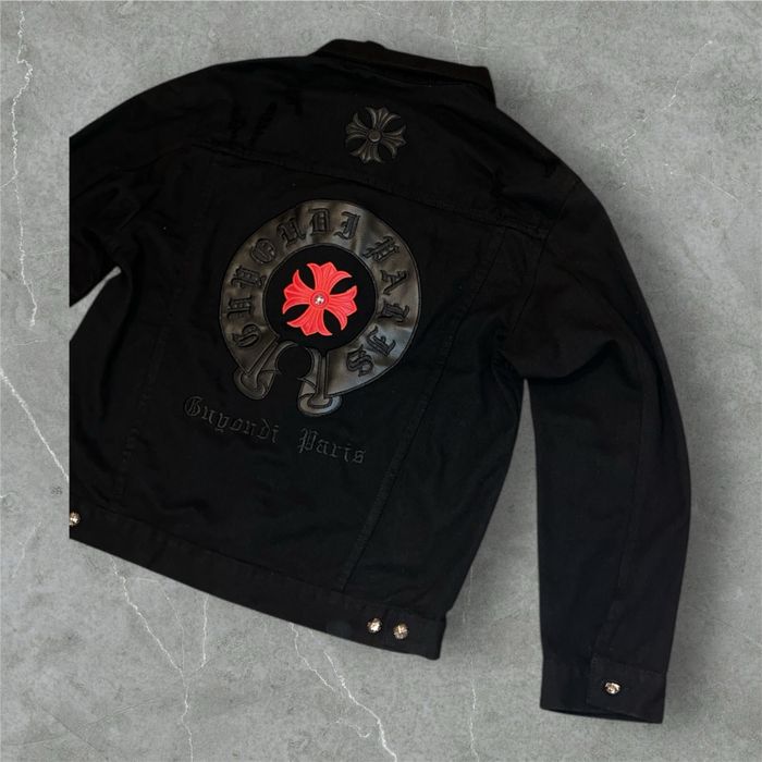 Jacheta Geacă Denim Neagră Chrome Hearts Style - Detalii Piele