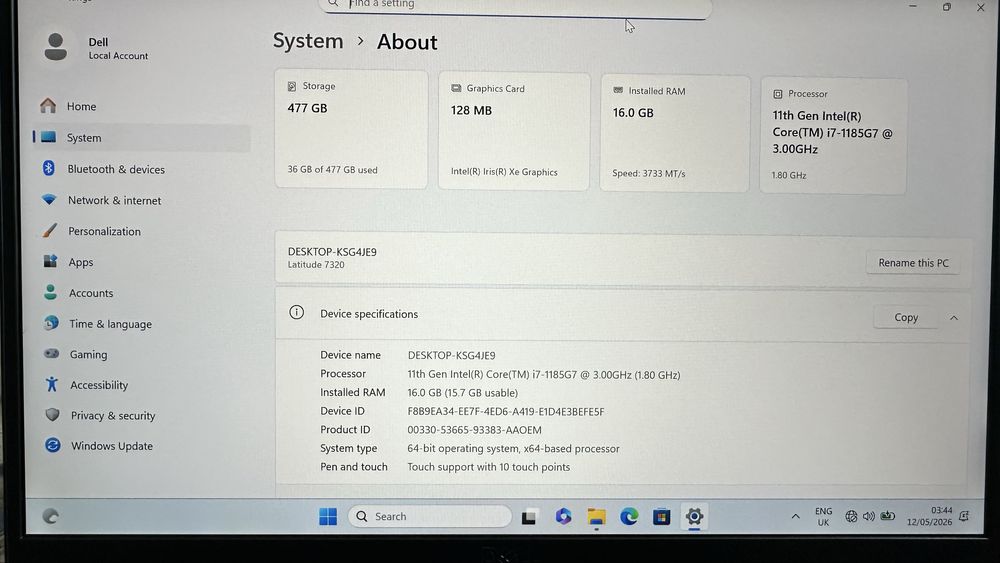Лаптоп Dell Latudite 7320 FHD 13.3” Тъч / Intel i7- 1185G7 16GB RAM 512GB SSD / MS Office 2011 Pro Plus
