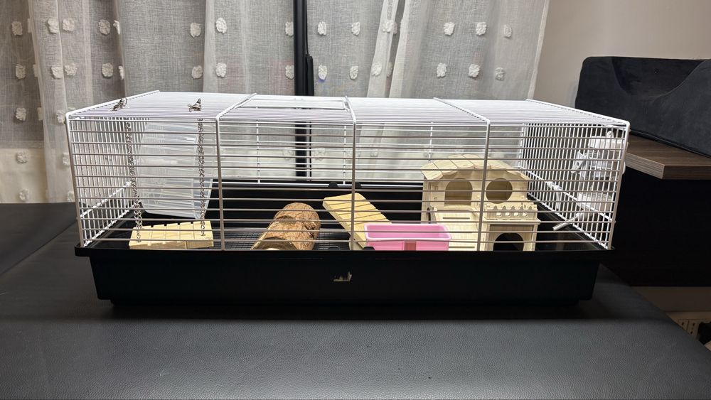 Cușcă mare pentru hamsteri / rozătoare complet echipată cu accesorii din lemn