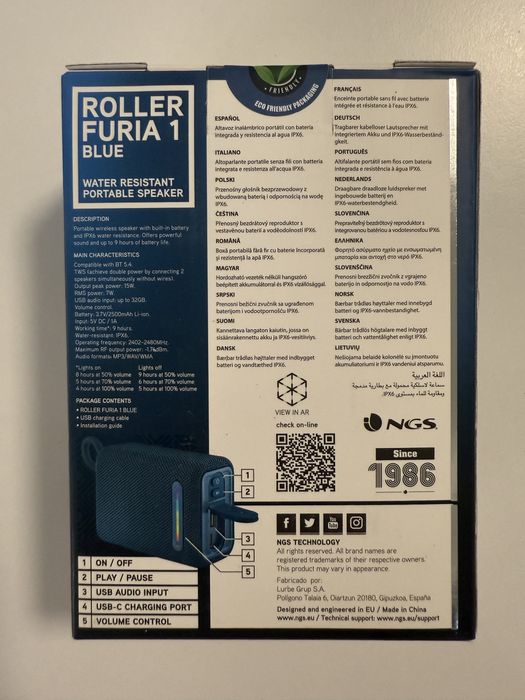 Boxa Portabila bluetooth NGS Roller Furia 1 ,15w, usb , ipx6 - albastru