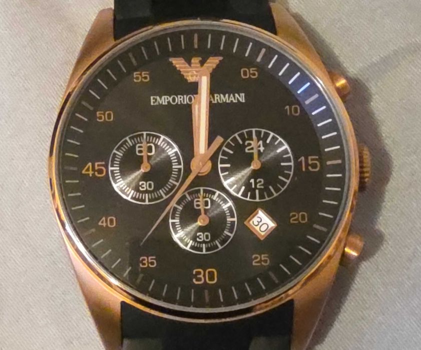 Ceas barbati Emporio Armani, inox,43mm, negru/auriu, factura, garantie