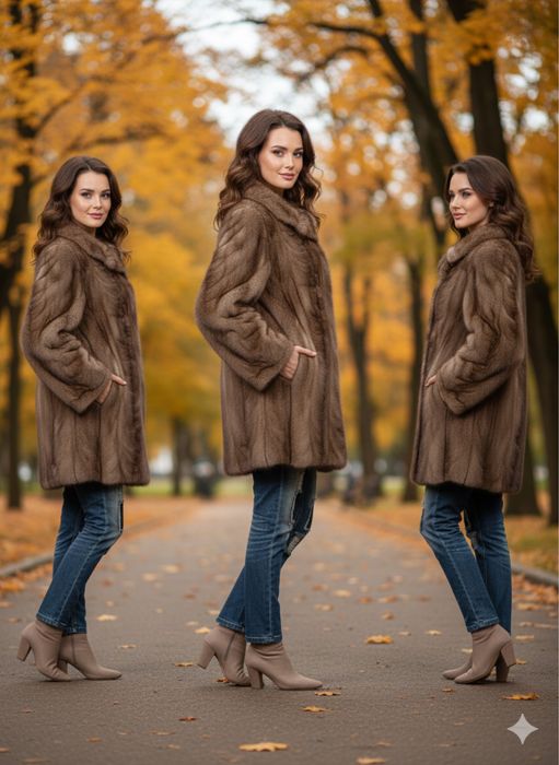 Дамско кожено палто от норка , естествен косъм