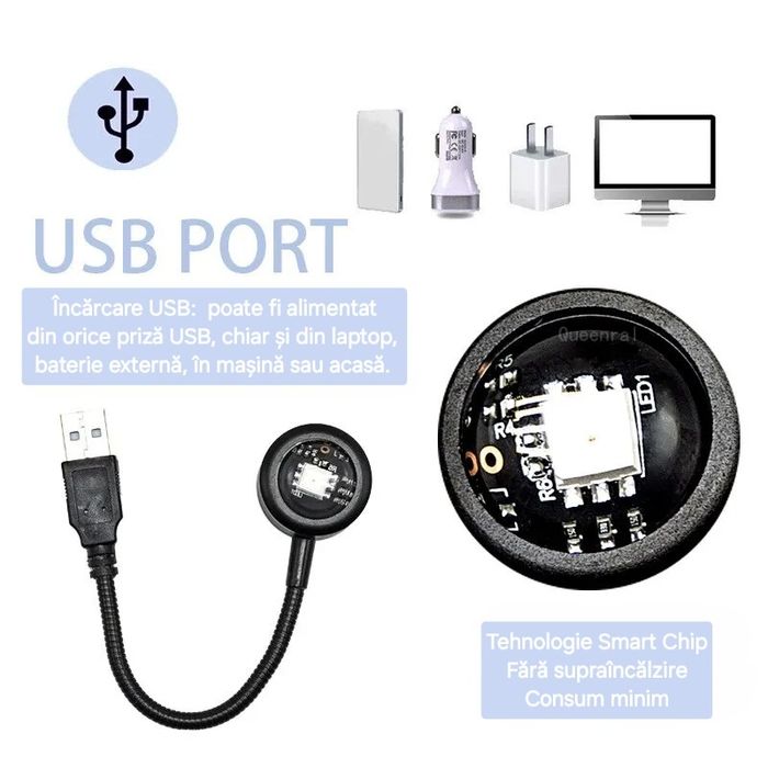 Proiector USB 7 culori/14moduri. Flexibil. Portabil.Imagine mare&clara