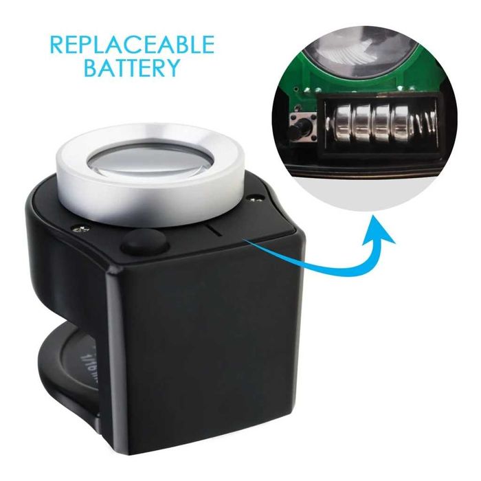 Бижутерска лупа с 30x увеличение, UV и LED светлини