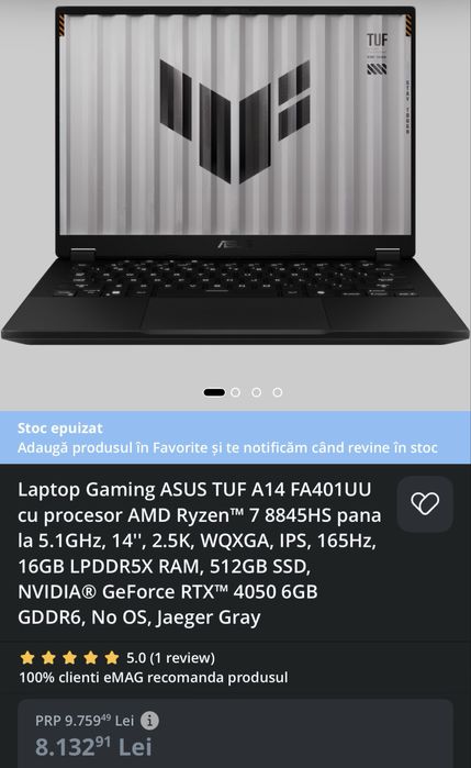 Laptop gaming ASUS TUF A14 FA401UU  RYZEN 7, 16GB RAM, RTX 4050, 1.5TB SSD