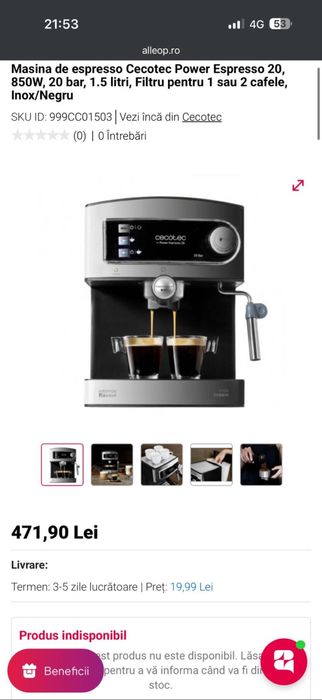 Espressor cafea ecotec ca nou