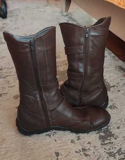 Дамски боти, тъмнокафяви, естествена кожа, 37