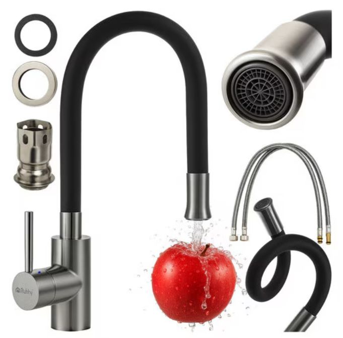 Baterie chiuveta bucatarie, 360°, comutator debit, Negru/Argintiu