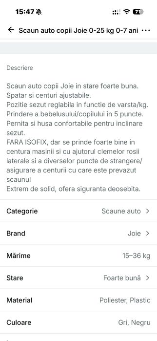 Scaun auto copii Joie 0-25 kg 0-7 ani