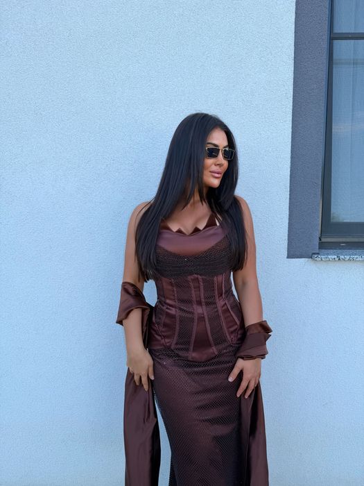 Rochie corset plasa maro