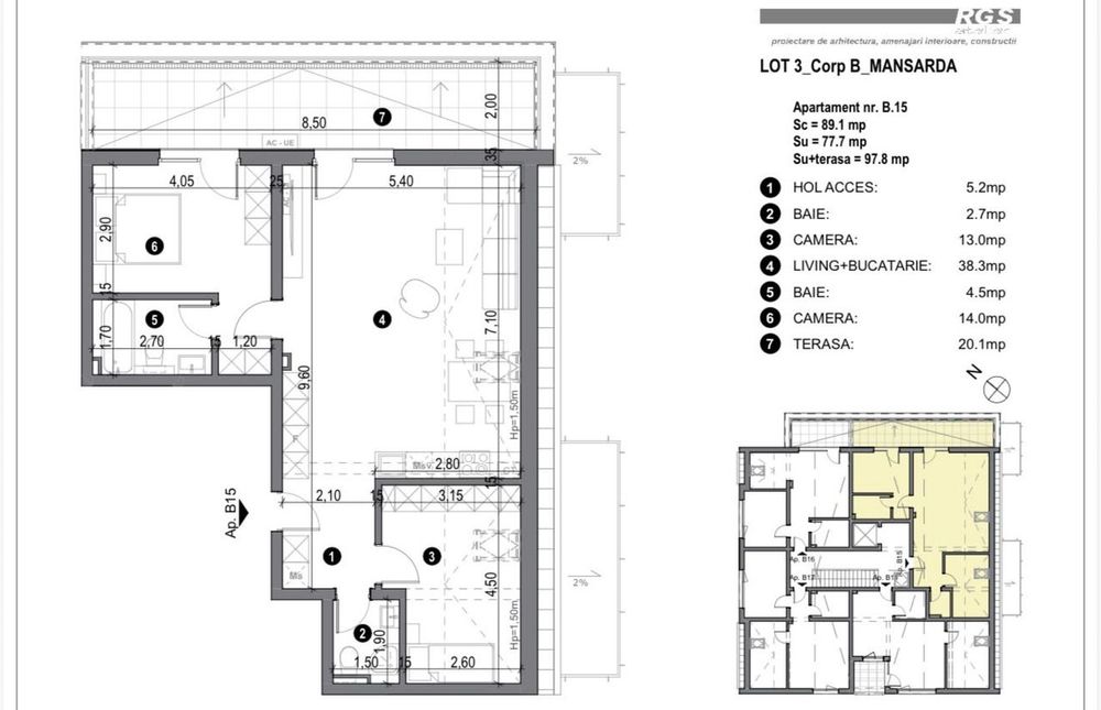 COMISION 0%-Apartament 3 camere, 78 mp, terasa 20 mp, cu lift