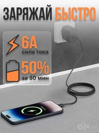 Кабель usb type c 1 метр быстрая зарядка.Россия.