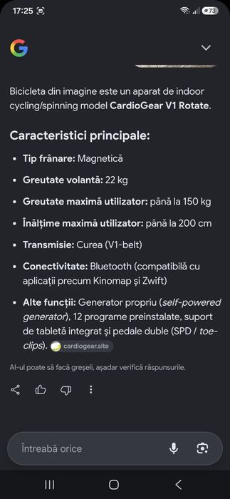 Bicicletă spinning CardioGear V1 Rotate