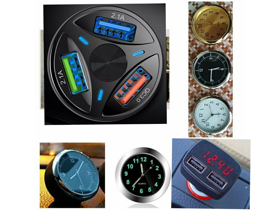 Для авто. USBзарядчик, часы