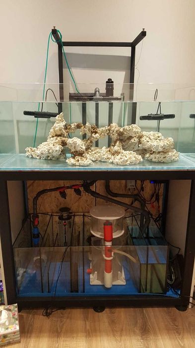 Acvariu marin rimless din sticlă ultraclear + sump + stand metalic