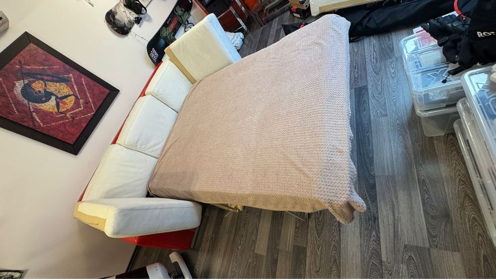 Canapea Extensibila piele naturala, fotolii, tabureti, masuta, perne