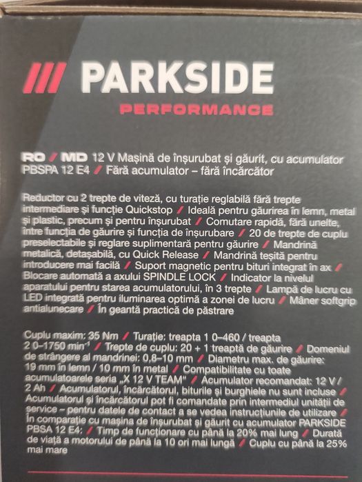 Bormasina 12 V Parkside Performance pe acumulator