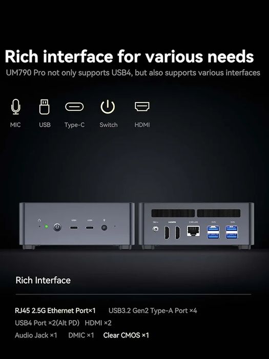 Minisforum UM790 PRO Mini PC (Ryzen 9 7940HS/32GB DDR5/1TB SSD/Sigilat