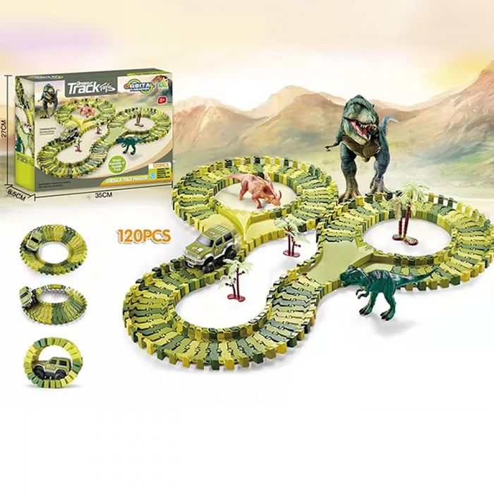 Set de curse interactiv Dinosaur Track Toys, 120 piese + Masinuta ele