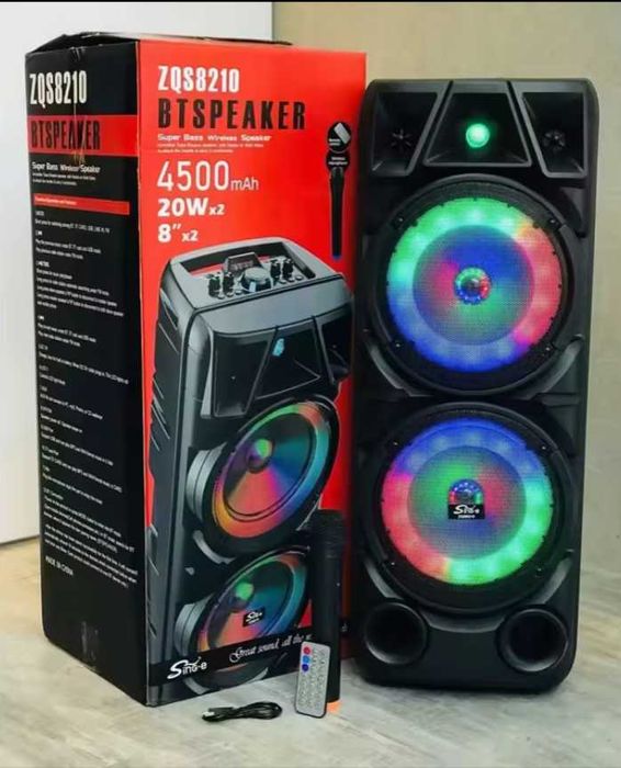 Нова Cobra ZQS8210 2х8 120W ПРЕНОСИМА КАРАОКЕ КОЛОНА цветомузика двоен