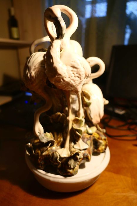 Pasari Flamingo Portelan h 45cm cu Stand Suport Bibelou Vintage