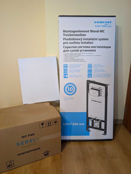 Тоалетна с биде, структура за вграждане и седалка в гаранция (нови)