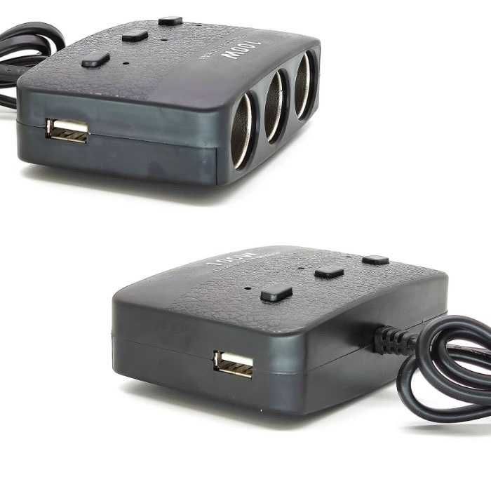 Разклонител за запалка 3-ка + 2 USB 1636