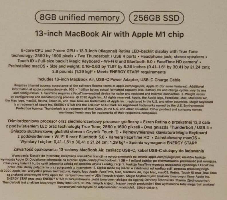 Macbook AIR 13 inch 256 gb SSD - M1 CHIP