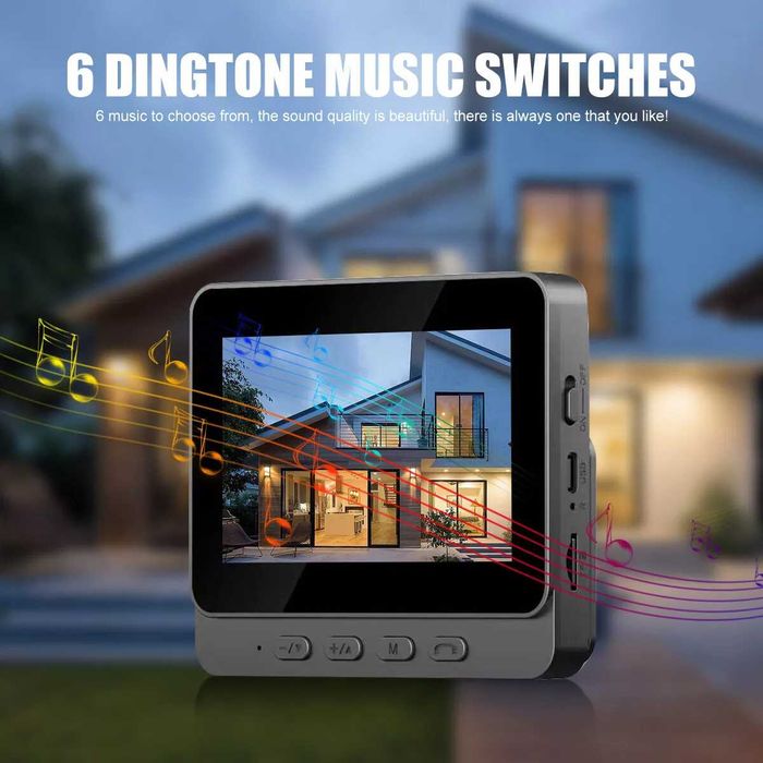 4.3" Безжичен, интелигентен видеозвънец с камера и 4.3" монитор