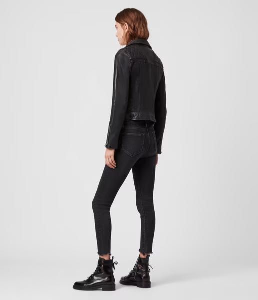 AllSaints Conroy Дамско Кожено яке Aгнешка Кожа Черно Сиво Small UK 8